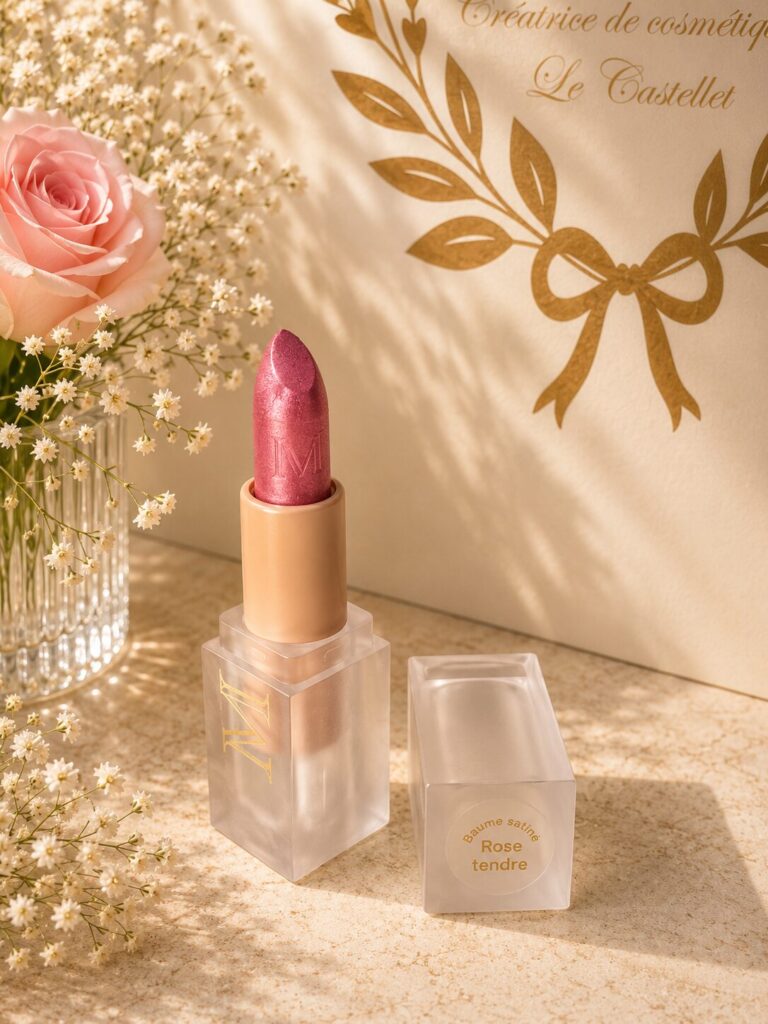 Baume satiné en stick Rose Tendre – soin à lèvres teinté Maison Damsel