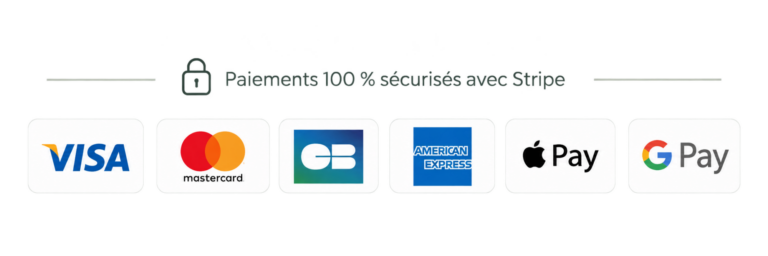 Paiement 100 % sécurisé : Visa, Mastercard, CB, American Express, Apple Pay, Google Pay