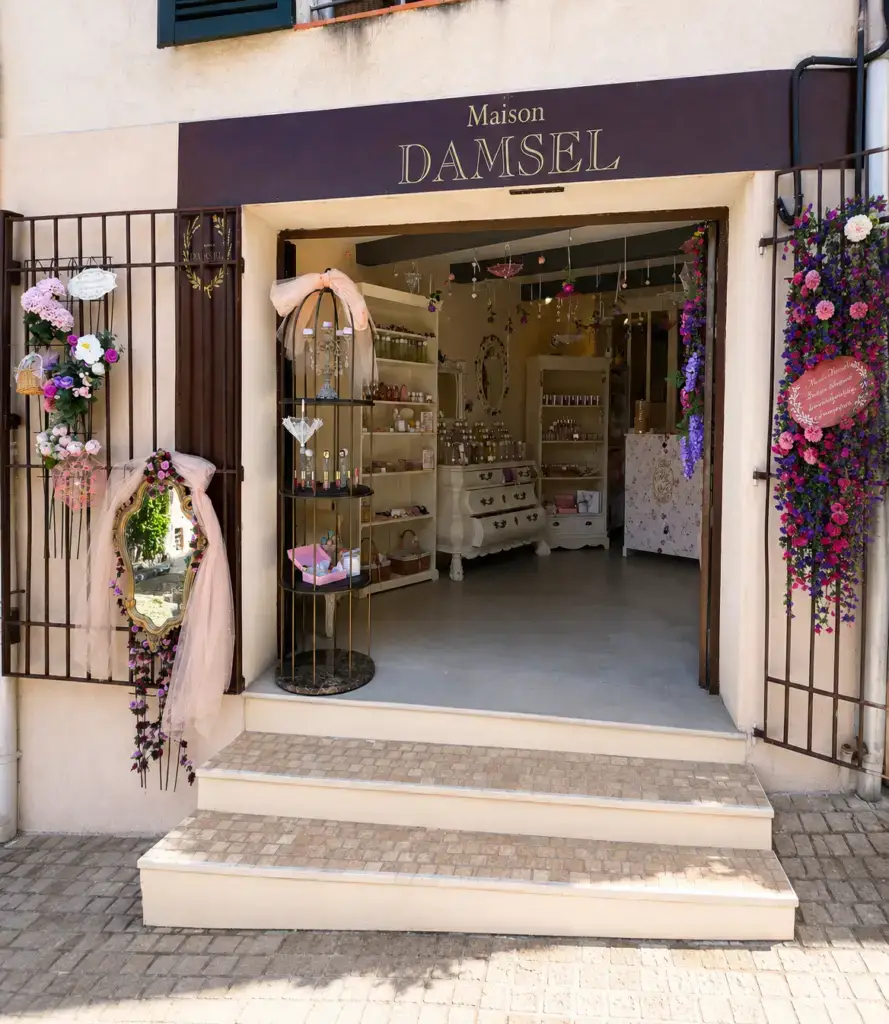Vitrine de l’atelier-boutique Maison Damsel au Castellet